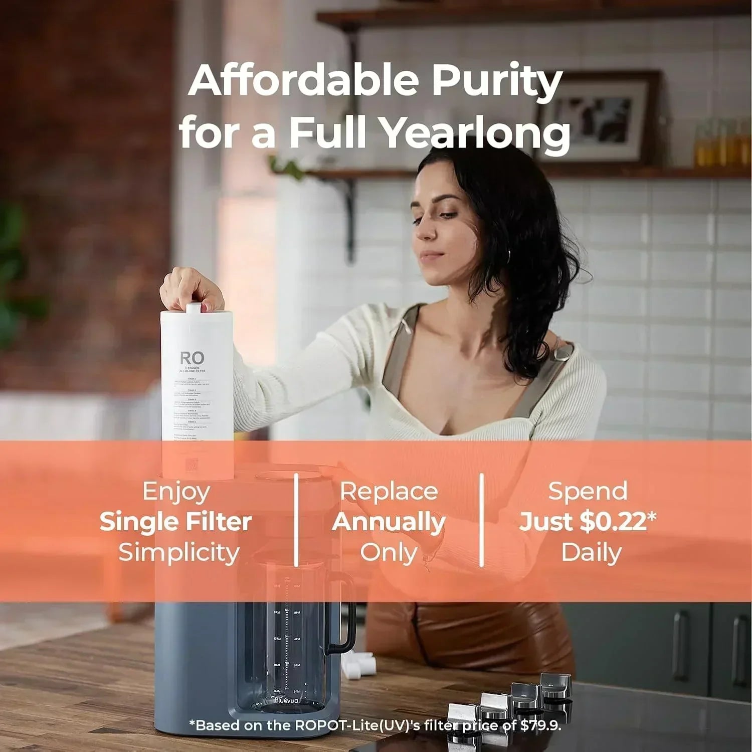 Bluevua RO100ROPOT-Lite(UV) reverse osmosis system countertop water purifier 7-stage purification wourant
