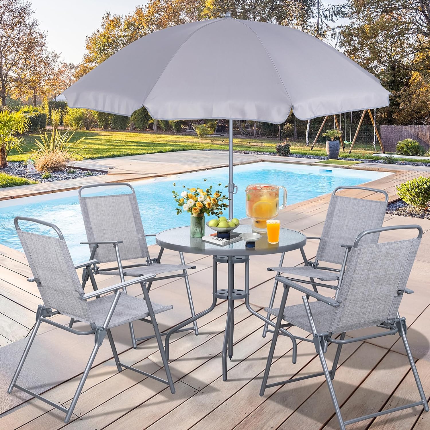 Vongrasig 6 Piece Folding Patio Dining Set Small Metal Outdoor Garden Patio Table and Chair Set wourant