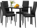 FDW Dining Table Set for 4 Glass Black Dining Table Kitchen Table with 4 Upholstered Chairs wourant
