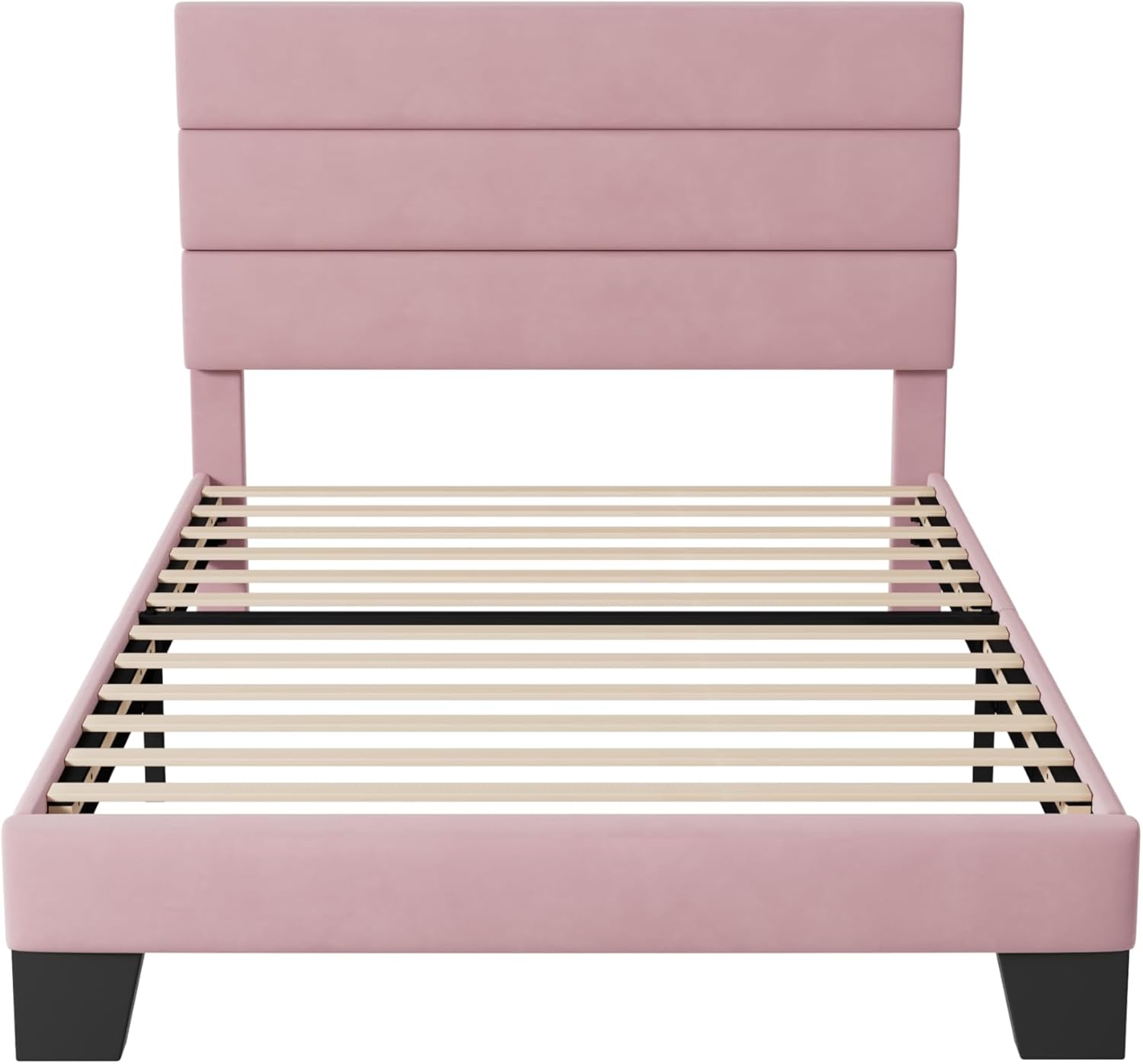 Allewie Queen Size Platform Bed Frame Fabric Upholstered Headboard Wooden Slats Support wourant