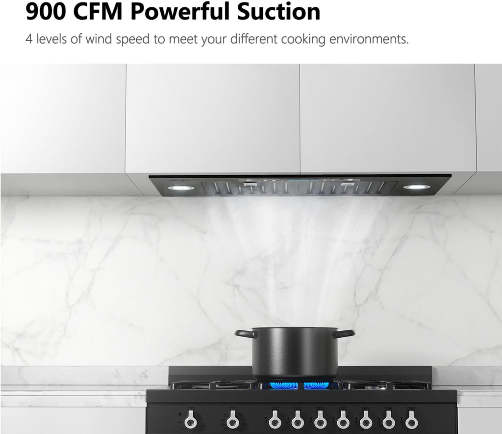 IKTCH 30" Built-in/Plug-in Range Hood 900 CFM, Ducted/Ductless Convertible Ducted, Stainless Steel Kitchen Range Hood wourant