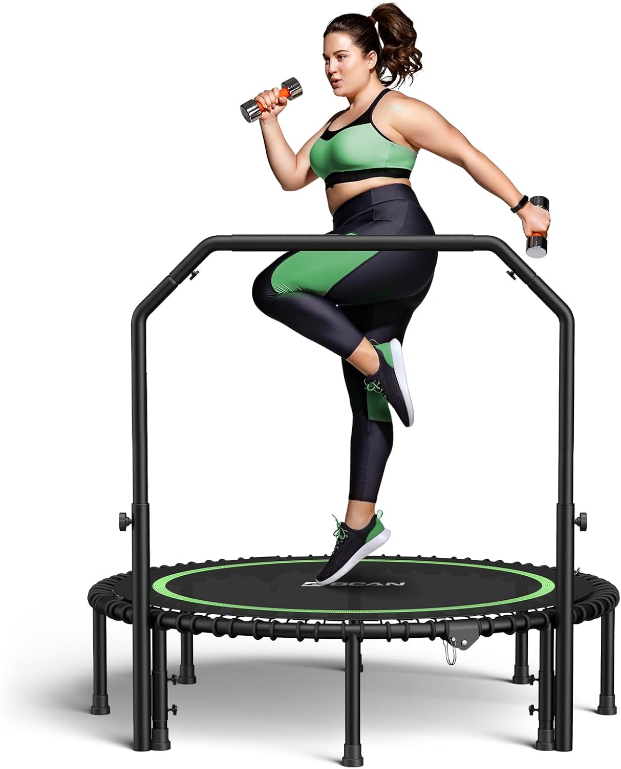 BCAN 450/550 LBS Foldable Mini Trampoline, 40"/48" Fitness Trampoline with Bungees, U Shape Adjustable Foam Handle, Stable & Quiet Exercise Rebounder for Adults Indoor/Outdoor Workout wourant