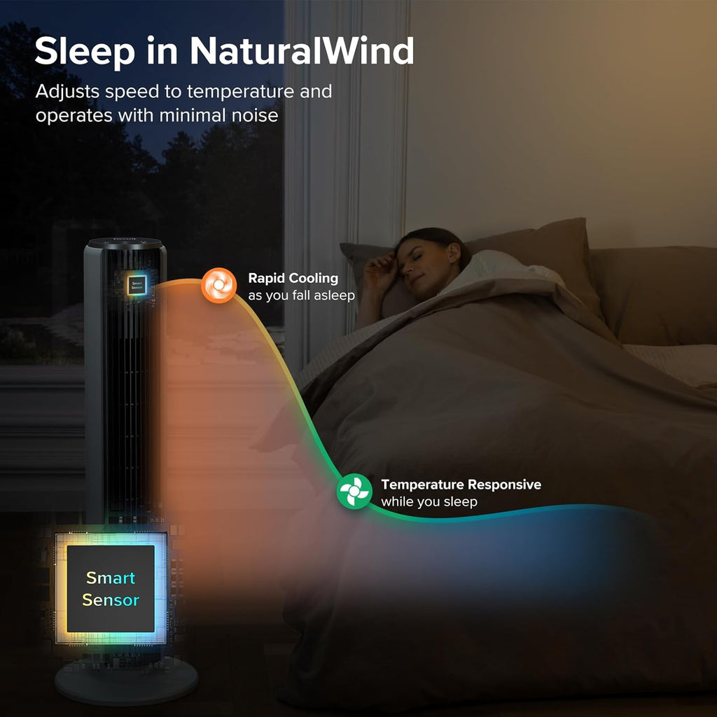 LEVOIT Tower Fan for Bedroom, Standing Fan with 28dB Quiet for Sleep, Remoter, 12H Timer, 25ft/s Velocity, 5 Speeds, 4 Modes, 90° Oscillation for Home, Office, Indoor, Bladeless 36 inch, White wourant
