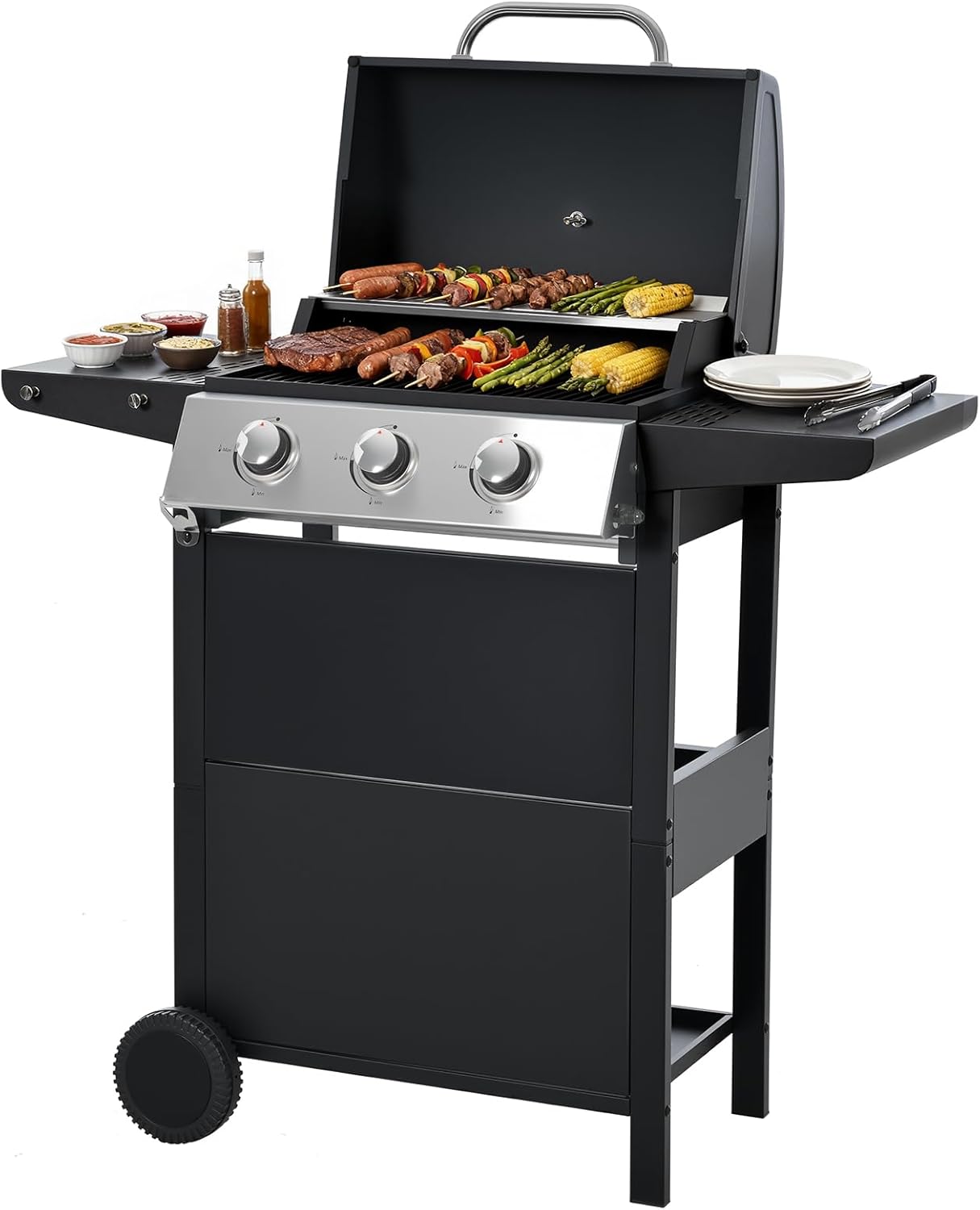 4-Burner Propane Gas BBQ Grill with Side Burner 46500 BTU Output Stainless Steel Barbecue Grill wourant