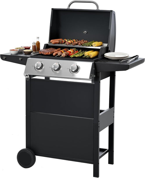 4-Burner Propane Gas BBQ Grill with Side Burner 46500 BTU Output Stainless Steel Barbecue Grill wourant