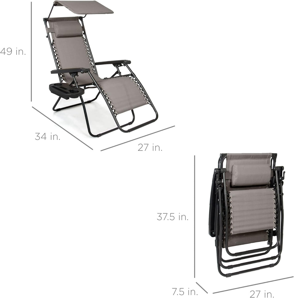 Best Choice Products Folding Zero Gravity Outdoor Recliner Patio Lounge Chair w/Adjustable Canopy Shade, Headrest, Side Accessory Tray, Textilene Mesh - Peacock Blue wourant