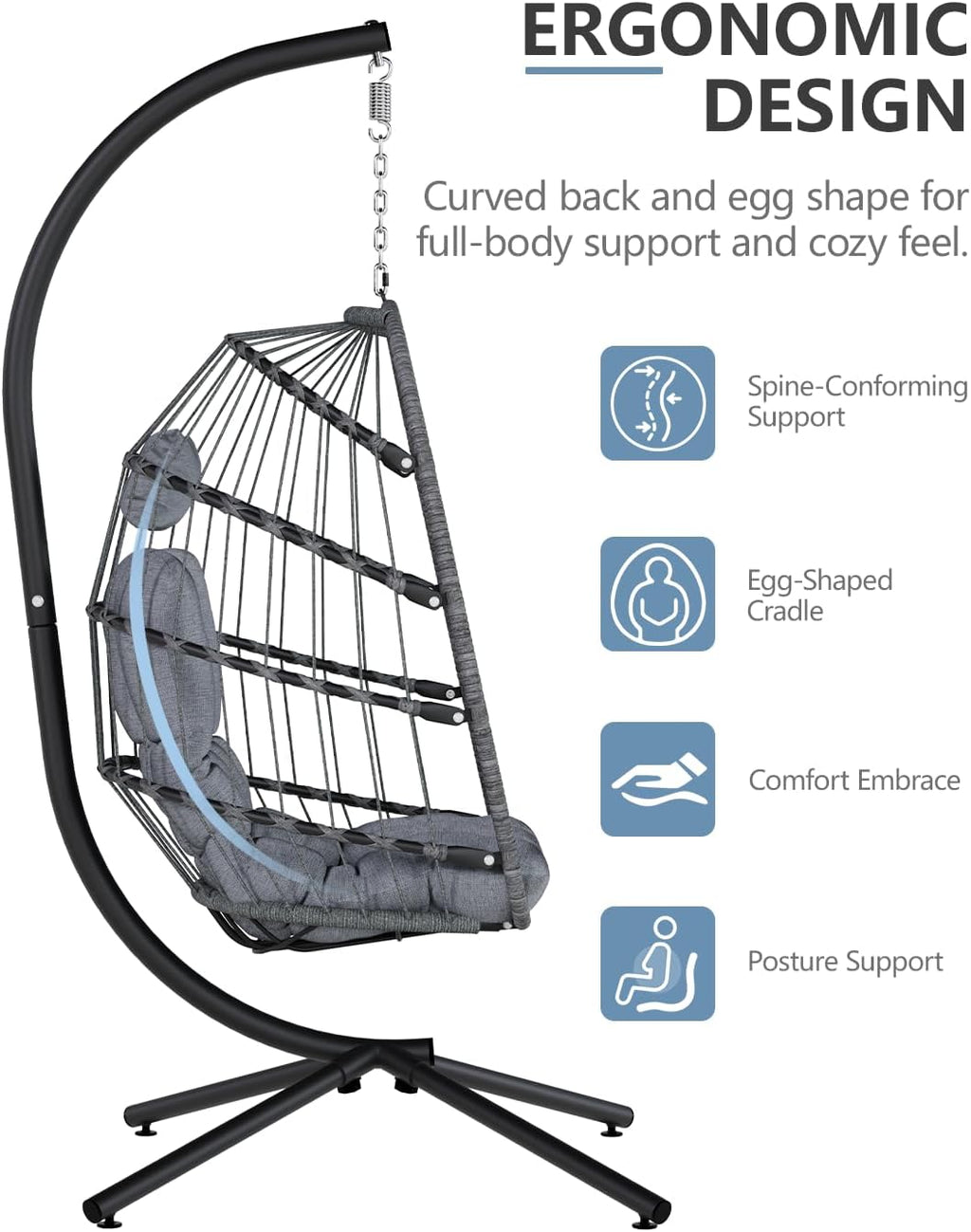 SWITTE Egg Chair Outdoor Indoor Wicker Hanging Egg Swing Chair 350lbs Capacity for Patio wourant