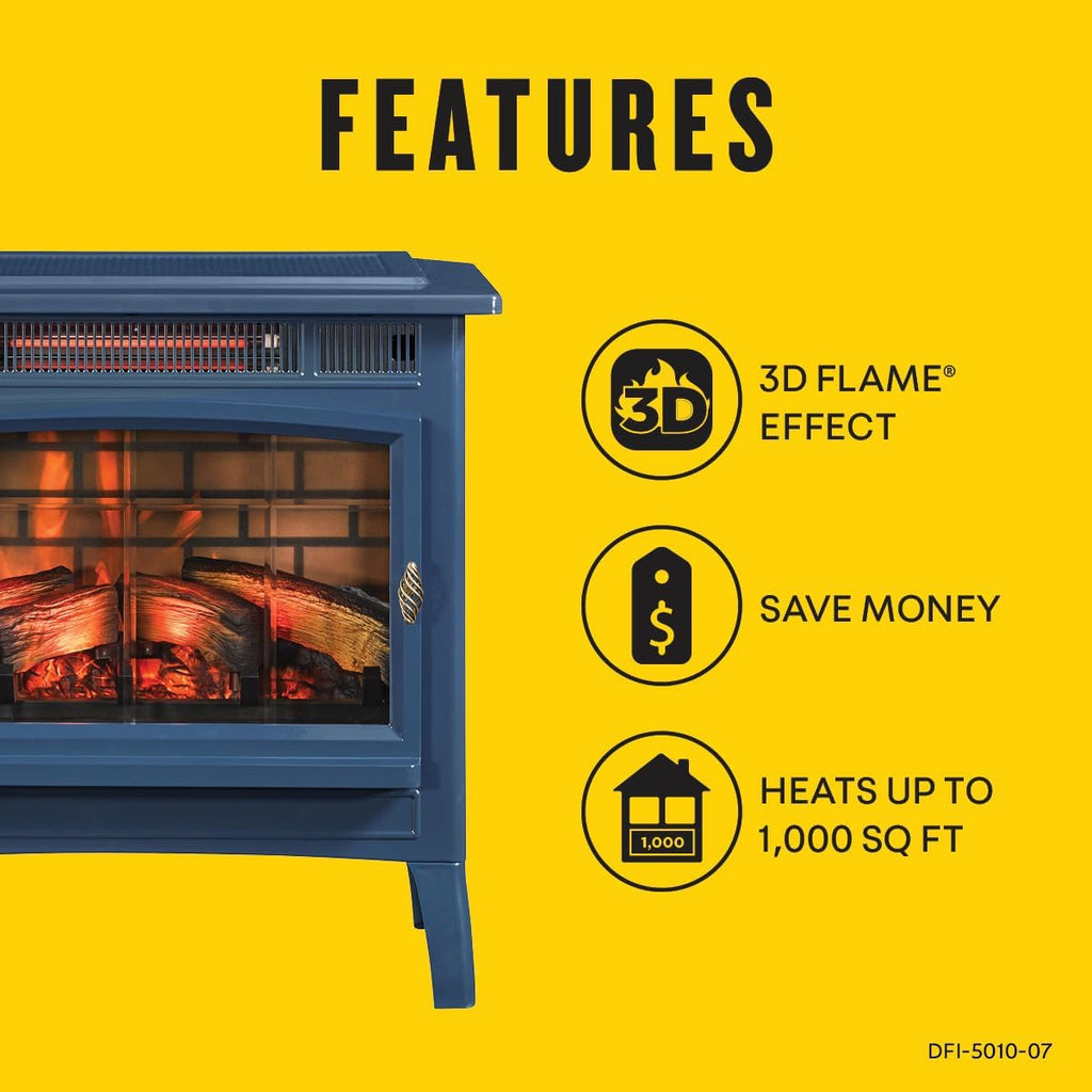 Freestanding Electric Fireplace Stove Heater with 3D Flame Effect for 1,000 Sq. Ft wourant