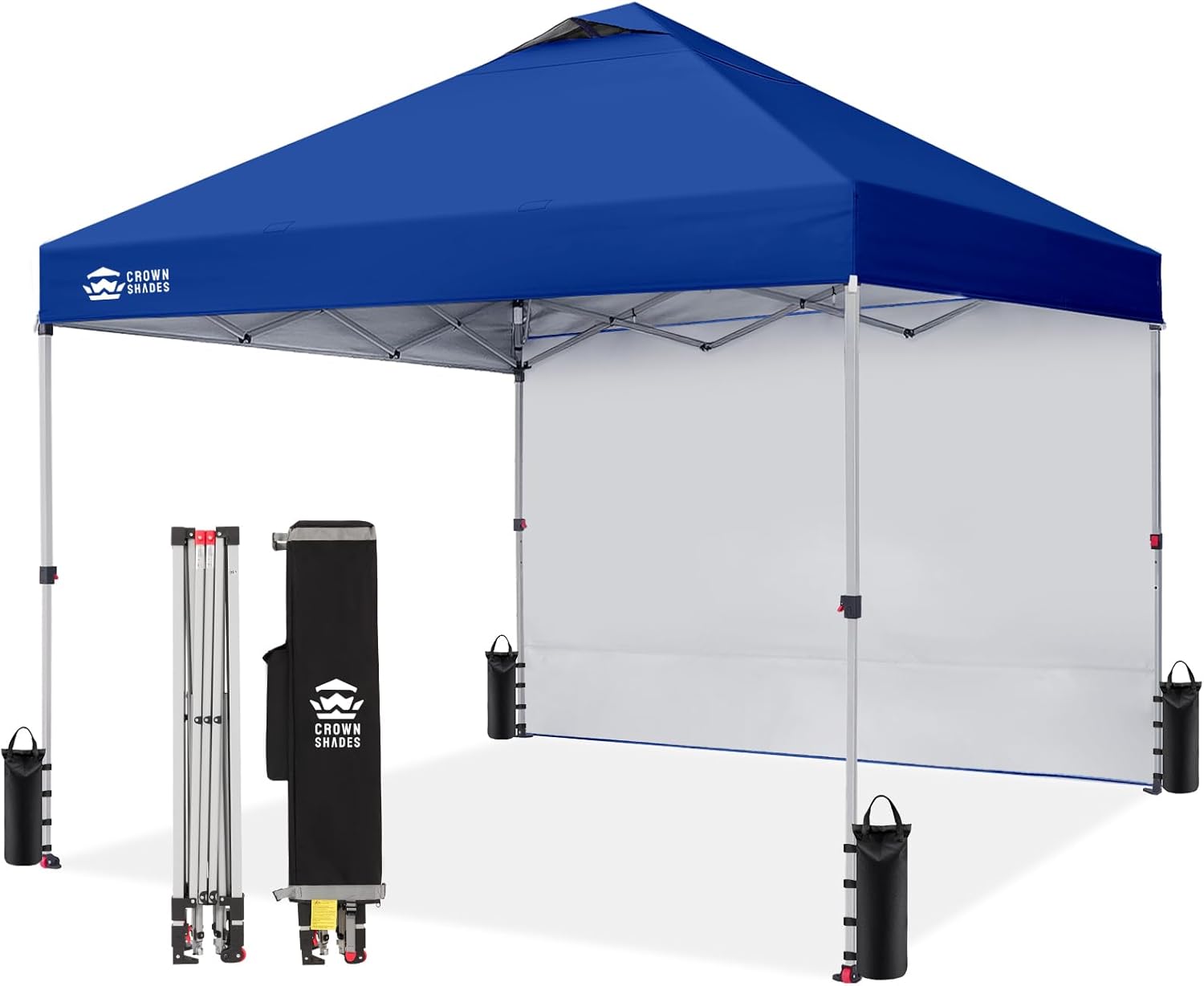 CROWN SHADES 10x10 Pop Up Canopy with 1 Side Wall - Beach Tent with One Push Setup - Outdoor Sun Shade for Events, Parties, Camping - Gazebo with STO-N-Go Cover Bag (White) woonhhop