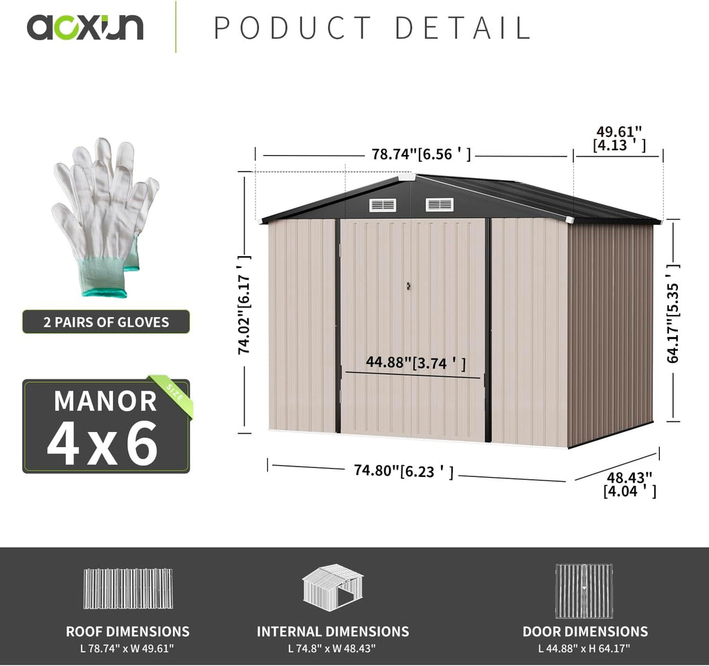 Aoxun 12x10 FT Shed Metal Outdoor Waterproof Storage Shed Steel Utility Garden Tool Shed with Door & Lock Outdoor Storage for Garden Patio Lawn Poolside, Brown wourant