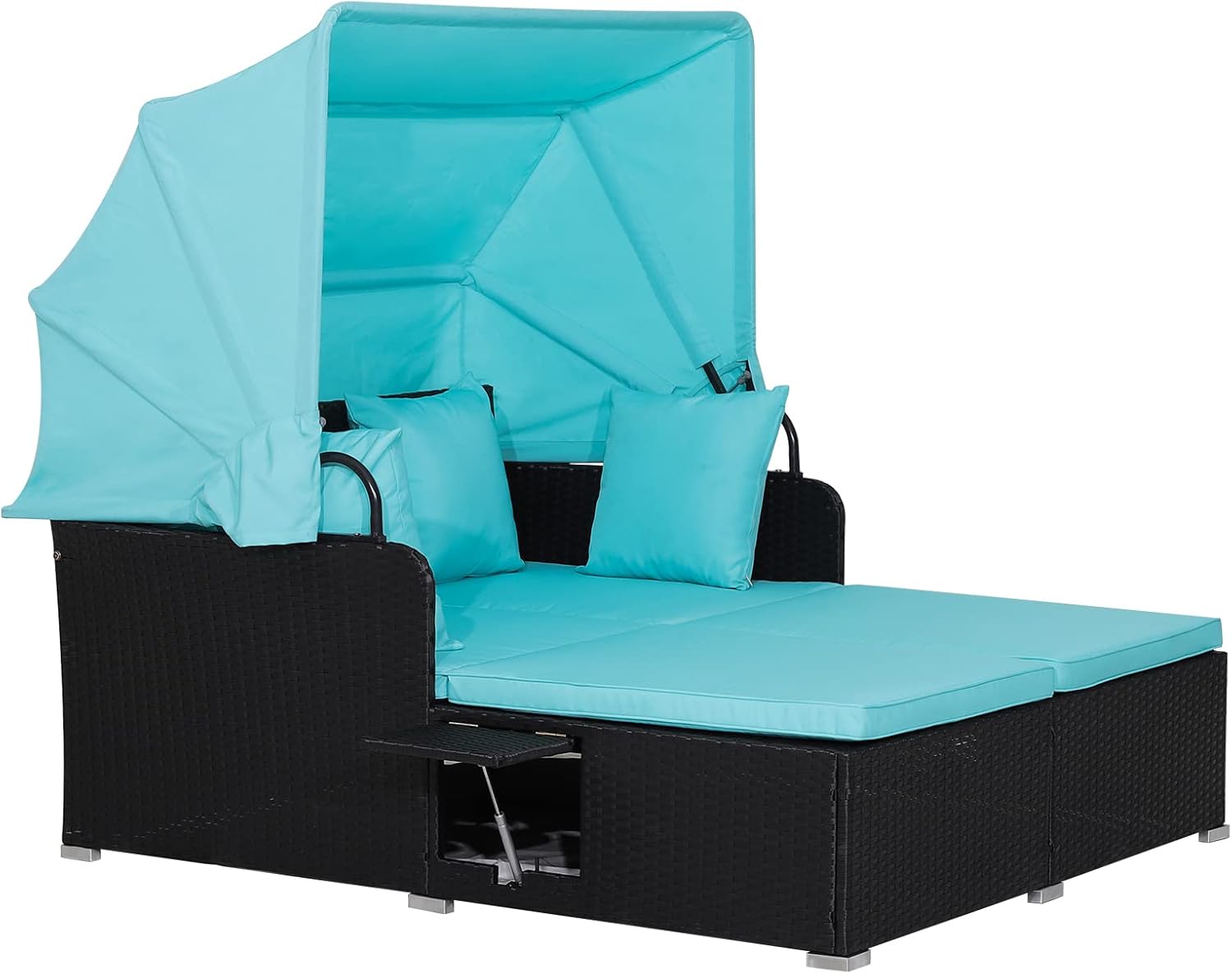 RELAX4LIFE Patio Outdoor Daybed Canopy Wicker Sunbed Cushions Lounge Bed Conversation wourant