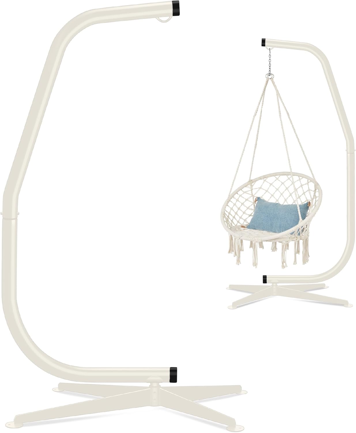 Best Choice Products Metal Hanging Hammock C-Stand for Chair/Weather-Resistant Finish, Offset Base - Stand Only - Black wourant