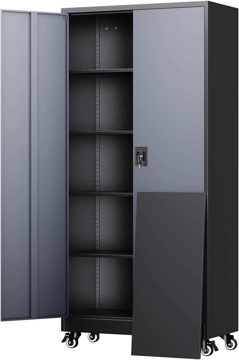 Yizosh Metal Garage Storage Cabinet with 2 Doors and 5 Adjustable Shelves wourant