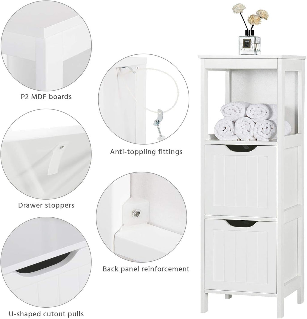 Bathroom Floor Cabinet, Wooden Storage Cabinet with 2 Drawers, Multifunctional Side Organizer Rack Stand Table wourant