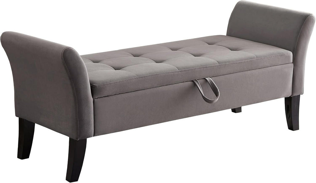 Furniliving Modern Storage Ottoman Bench, Sherpa Ottoman End of Bed Bench with Solid Wood Legs Upholstered Ottoman Benches with Storage Indoor Bench wourant