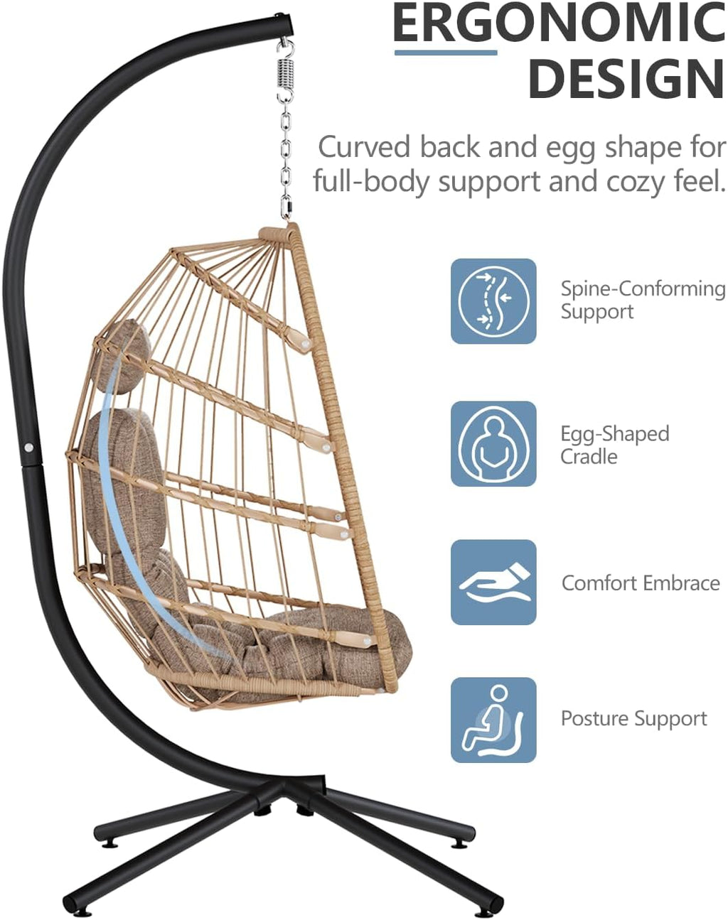 SWITTE Egg Chair Outdoor Indoor Wicker Hanging Egg Swing Chair 350lbs Capacity for Patio wourant
