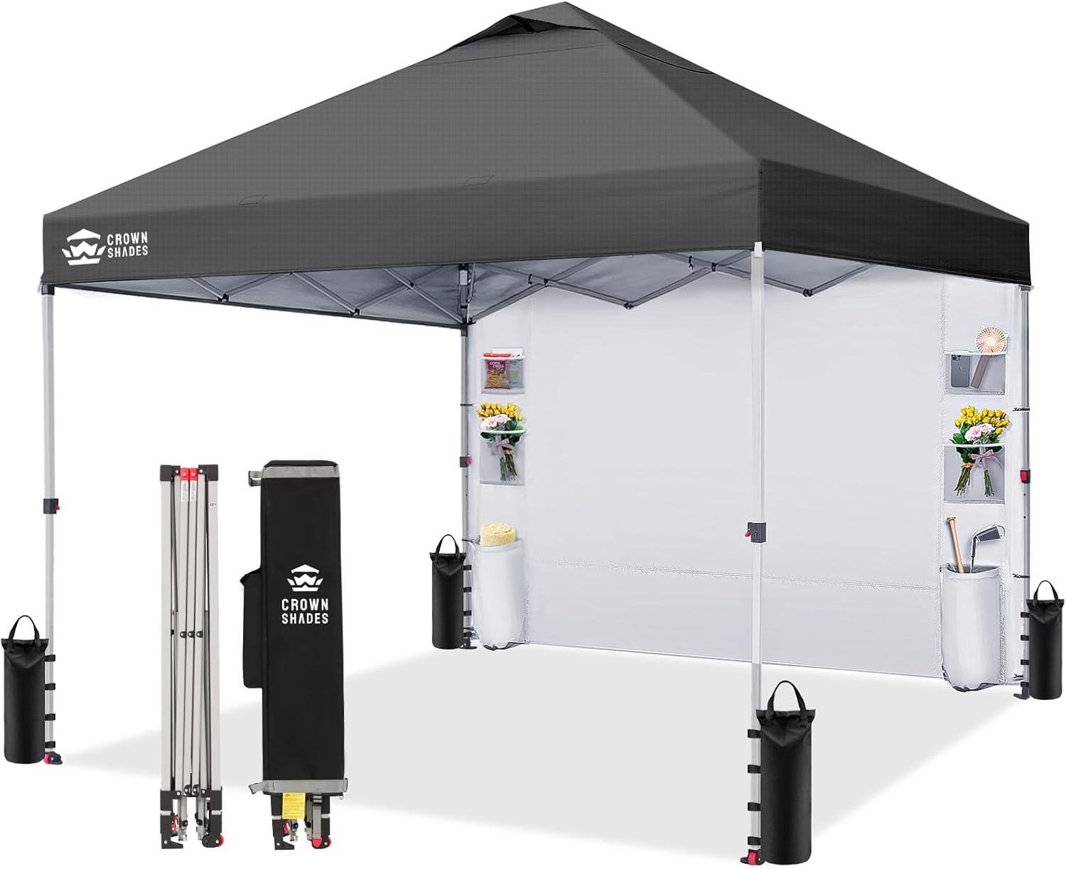 CROWN SHADES Canopy Tent 10x10 Pop Up Canopy Outdoor Shade with Pockets Sidewall, Easy Up Sun Shelter with One Person Set Up Center Lock, Portable Instant Camping Beach Canopy Tents, Purple woonhhop