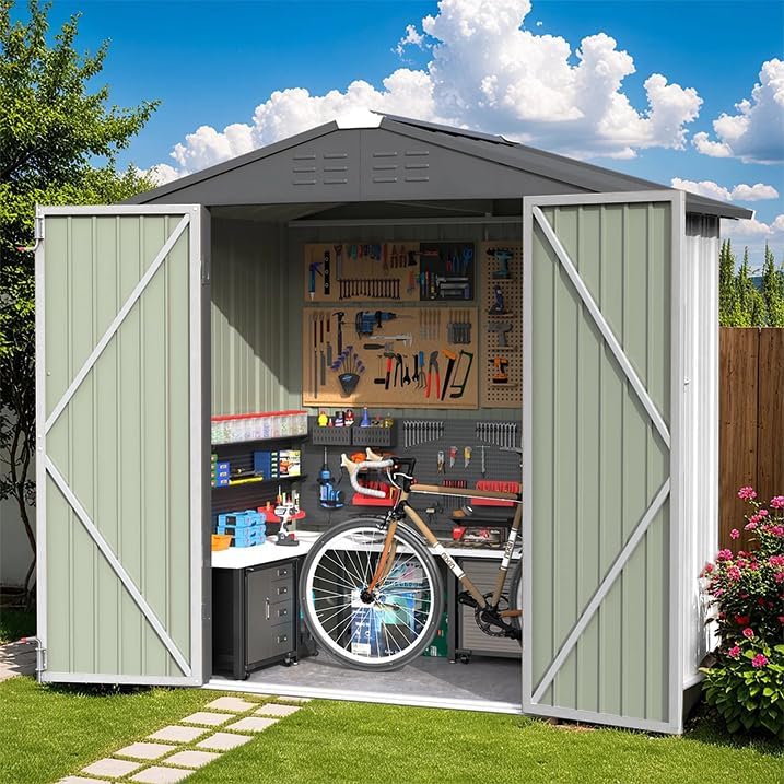 Greesum 6×4 FT Outdoor Storage Shed, Metal Patio Storage Shed with Lockable Door wourant