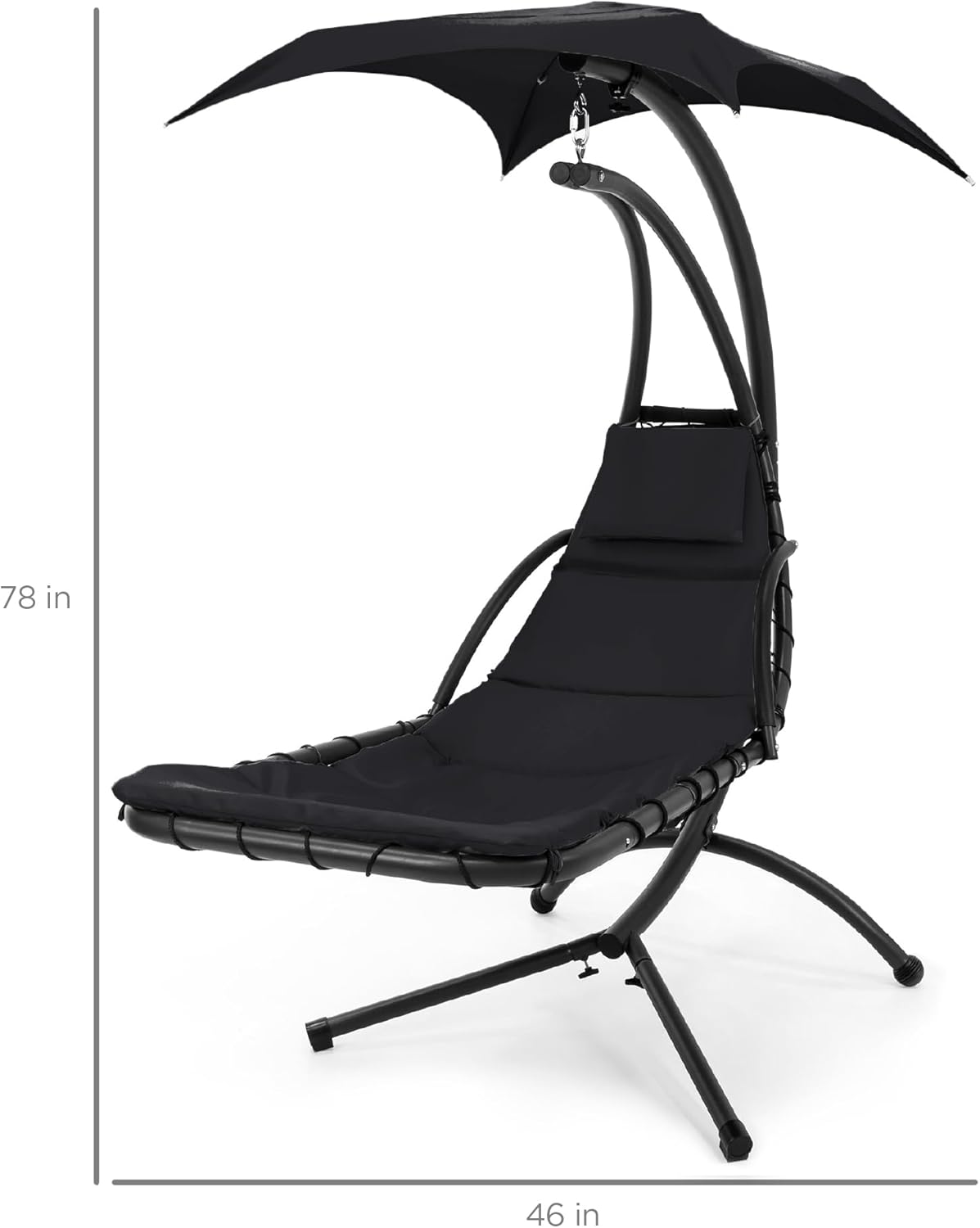 Best Choice Products Outdoor Hanging Curved Steel Chaise Lounge Chair Swing w/Built-in Pillow and Removable Canopy - Charcoal Gray wourant