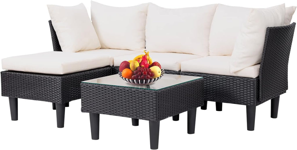 FDW | 4-Piece Patio Furniture Set | Black | Outdoor Wicker Furniture with Coffee Table | Modern Rattan Chairs Conversation Set | Outdoor Seating | Weather-Resistant | for Porch, Garden, Lawn woonhhop