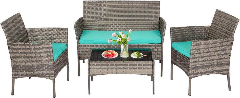FDW | 4-Piece Patio Furniture Set | Black | Outdoor Wicker Furniture with Coffee Table | Modern Rattan Chairs Conversation Set | Outdoor Seating | Weather-Resistant | for Porch, Garden, Lawn woonhhop