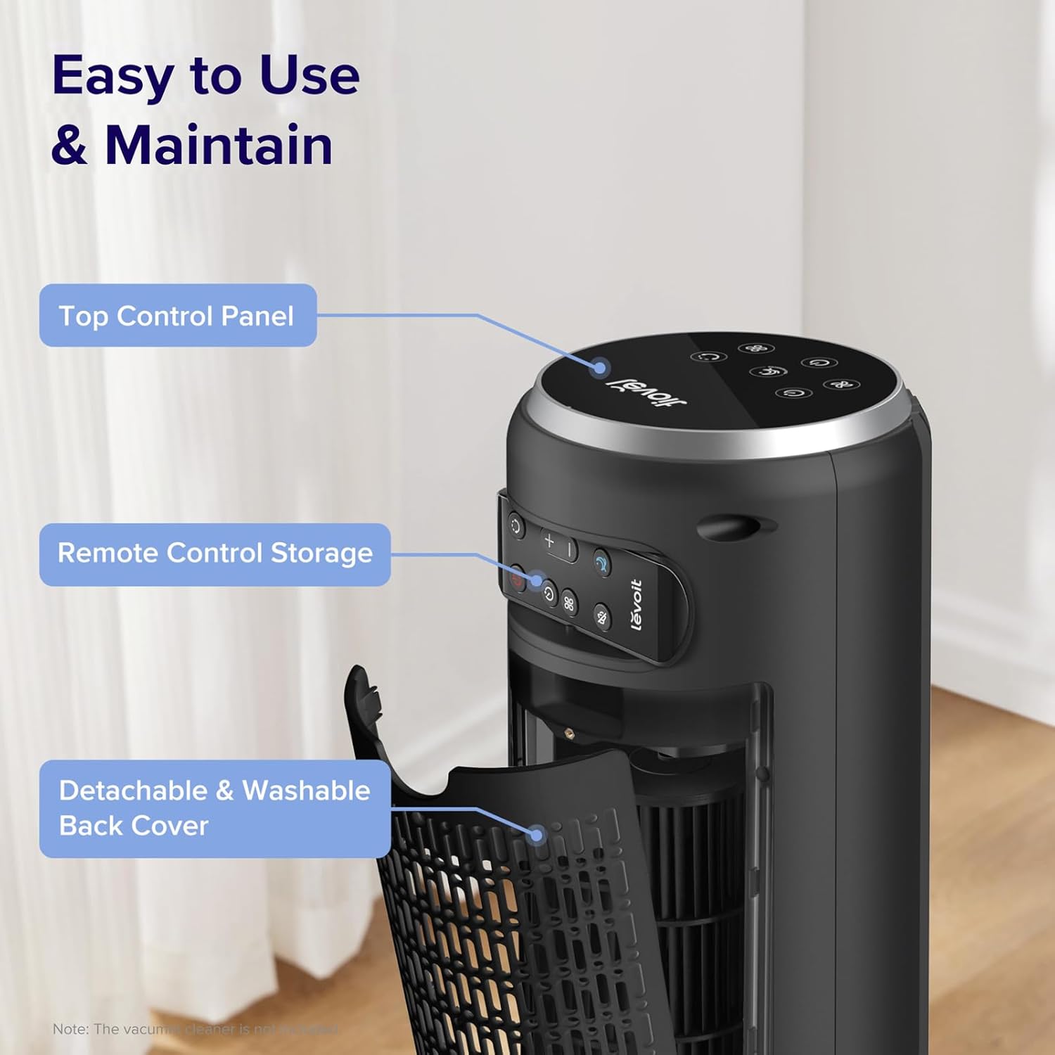 LEVOIT Tower Fan for Bedroom, Standing Fan with 28dB Quiet for Sleep, Remoter, 12H Timer, 25ft/s Velocity, 5 Speeds, 4 Modes, 90° Oscillation for Home, Office, Indoor, Bladeless 36 inch, White wourant