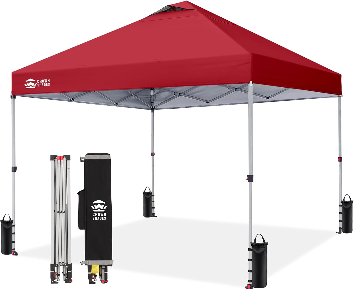 Crown Shades 10x10 Pop Up Canopy - Beach Tent with One Push Setup - Outdoor Sun Shade for Events, Parties, Camping - Gazebo with STO-N-Go Cover Bag, Silver Coated Top, 3 Height& 4 Sand Bags, Yellow woonhhop