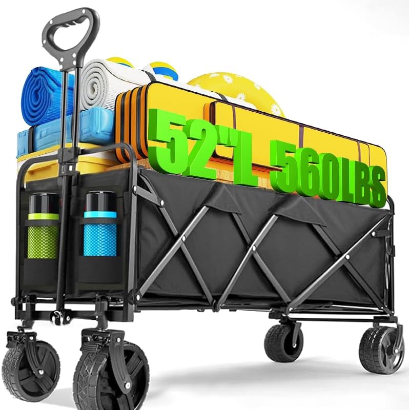 Foldable 4-wheel cart, foldable, 37 inches long, 480 lb capacity, heavy-duty beach cart, shopping cart with wheels wourant