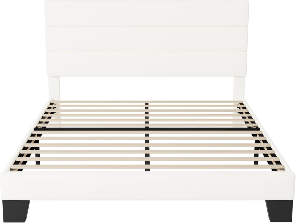 Allewie Queen Size Platform Bed Frame Fabric Upholstered Headboard Wooden Slats Support wourant