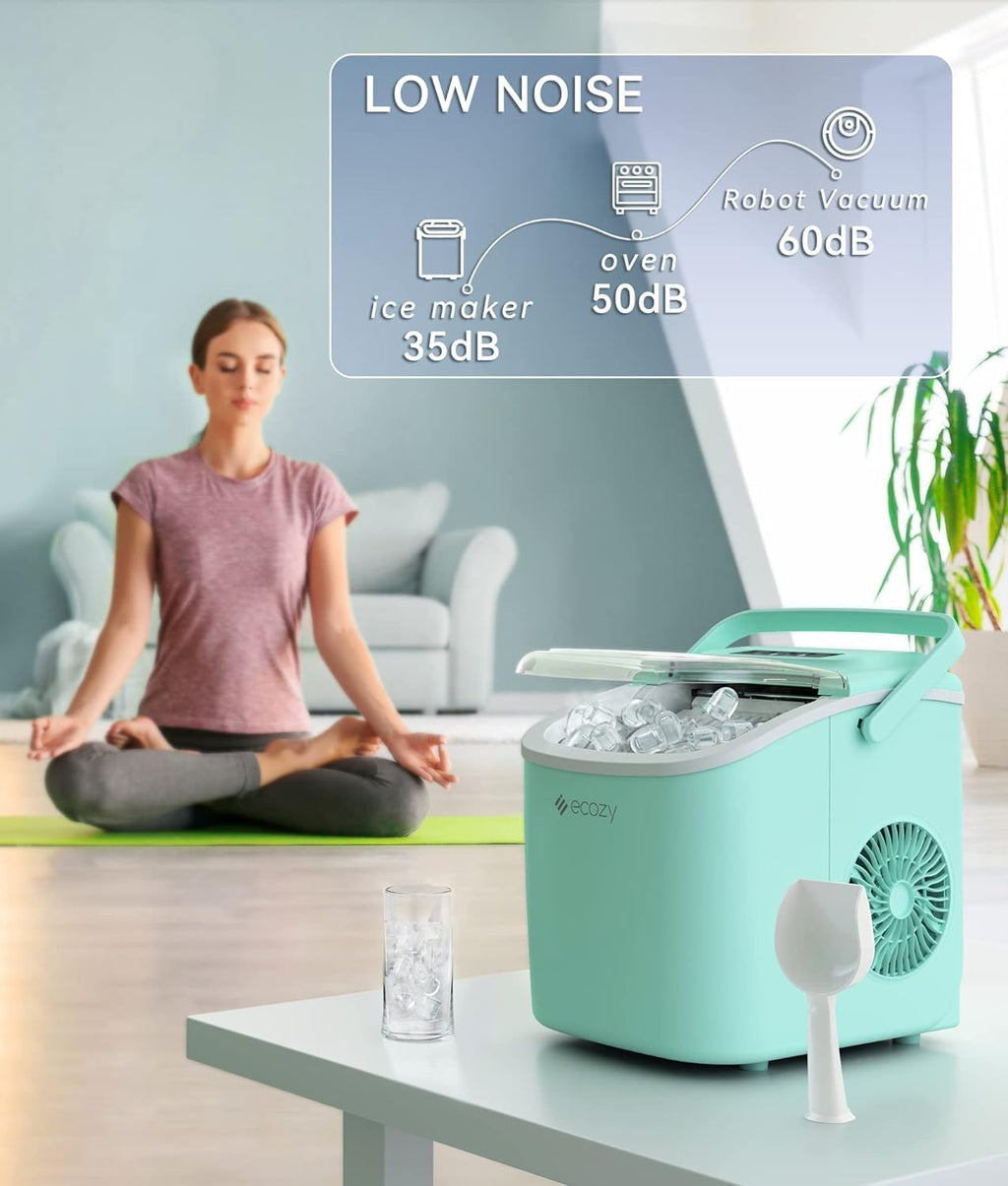 ecozy Portable Ice Maker Countertop, 9 Cubes Ready in 6 Mins, 26 lbs in 24 Hours, Self-Cleaning Machine wourant