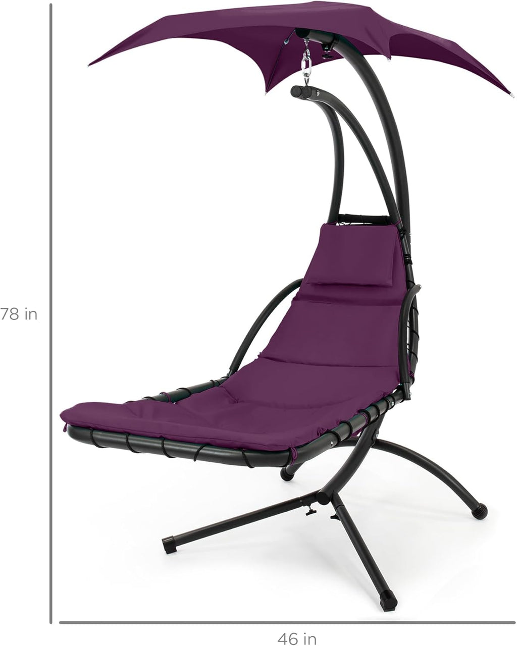 Best Choice Products Outdoor Hanging Curved Steel Chaise Lounge Chair Swing w/Built-in Pillow and Removable Canopy - Charcoal Gray wourant