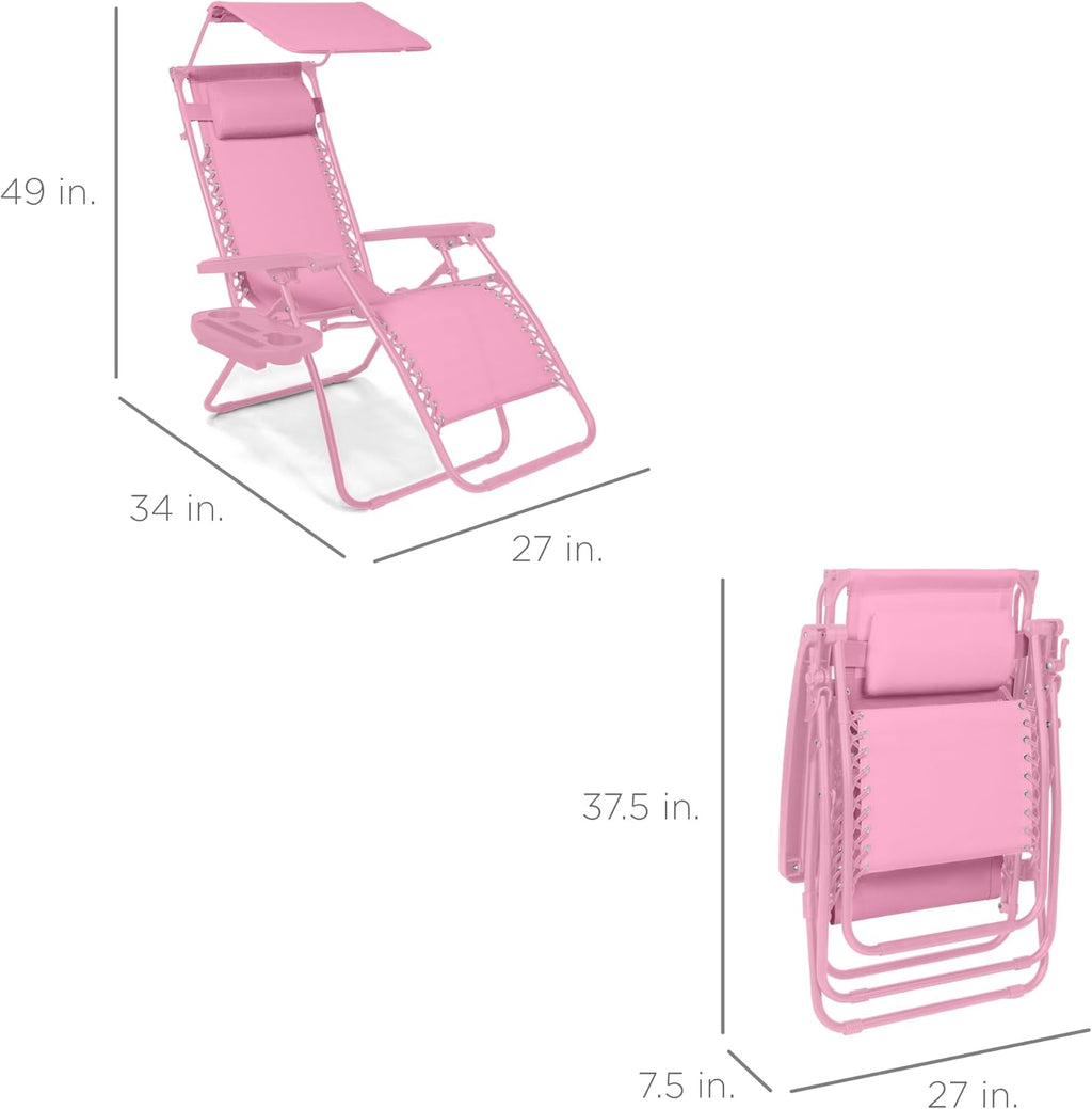 Best Choice Products Folding Zero Gravity Outdoor Recliner Patio Lounge Chair w/Adjustable Canopy Shade, Headrest, Side Accessory Tray, Textilene Mesh - Peacock Blue wourant