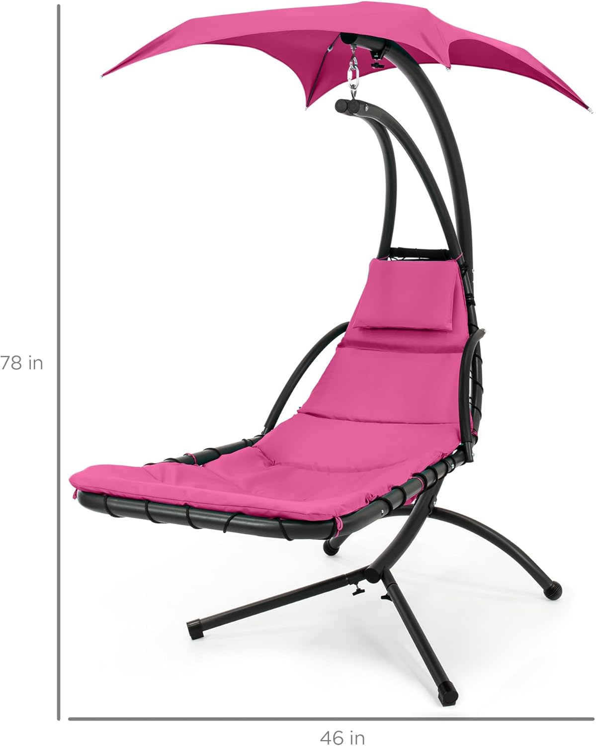 Best Choice Products Outdoor Hanging Curved Steel Chaise Lounge Chair Swing w/Built-in Pillow and Removable Canopy - Charcoal Gray wourant