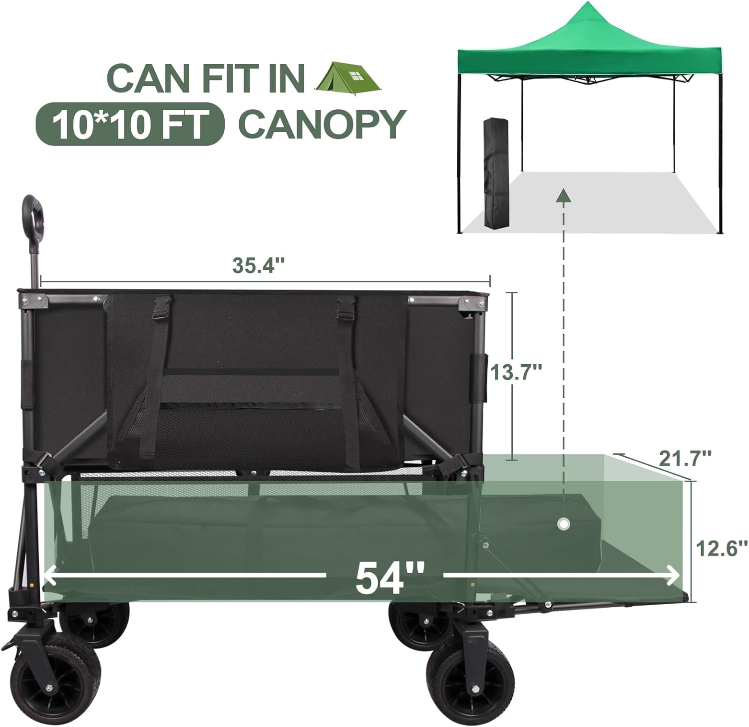 Double Decker Wagon Heavy Duty Collapsible, 600LBS 400L Capacity Foldable Utility Cart with Big Wheels wourant