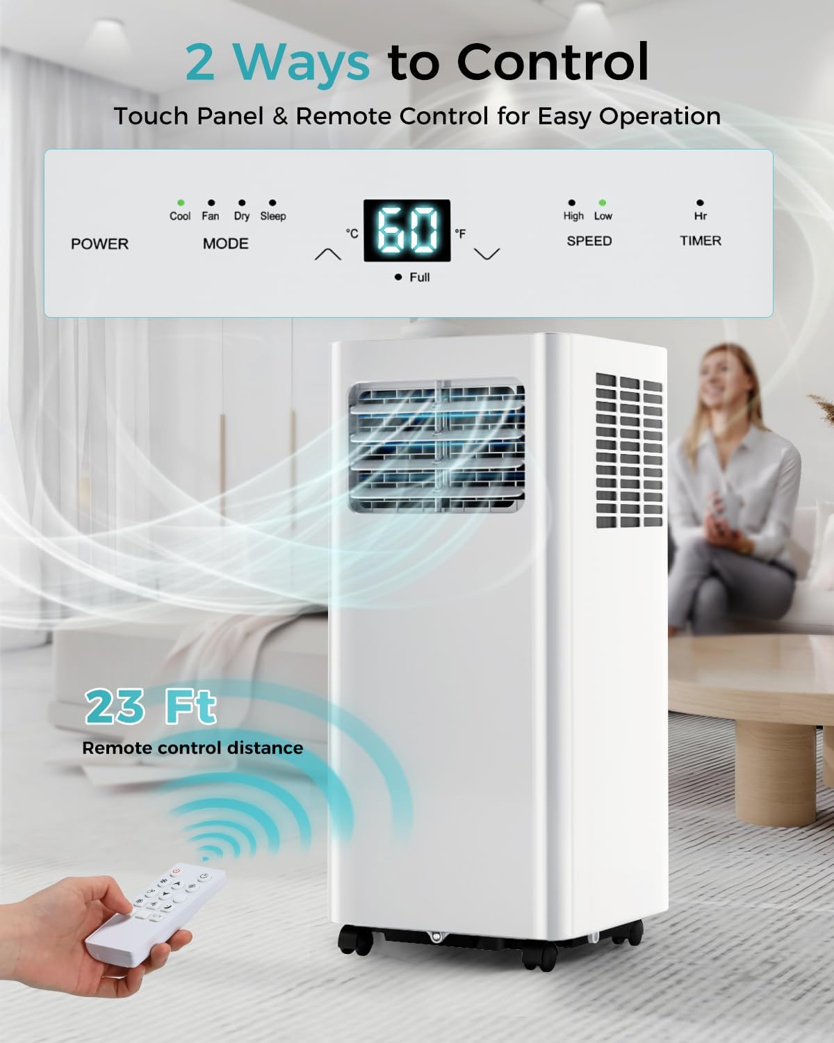 8,000 BTU Portable Air Conditioner - 3-in-1 AC Unit with Remote Control, Ultra-Quiet Cooling for Rooms up to 350 sq. ft., 24H Timer, Sleep Mode wourant