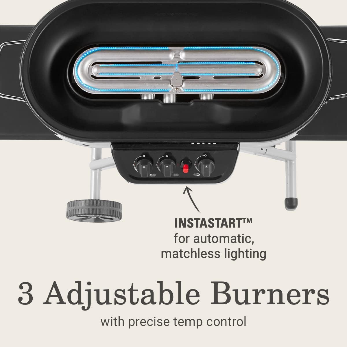 RoadTrip 285 Portable Stand-Up Propane Grill with 3 Adjustable Burners & Instastart Ignition, 20,000 BTUs of Power for Outdoor Cooking, Camping, Tailgating, Grilling, BBQs, & More wourant