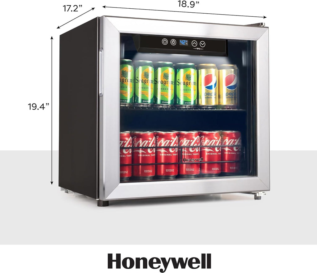 Honeywell Beverage Refrigerator and Cooler, 115 Can Mini Fridge with Glass Door for Soda Beer or Wine for Office or Bar with Adjustable Removable Shelving wourant