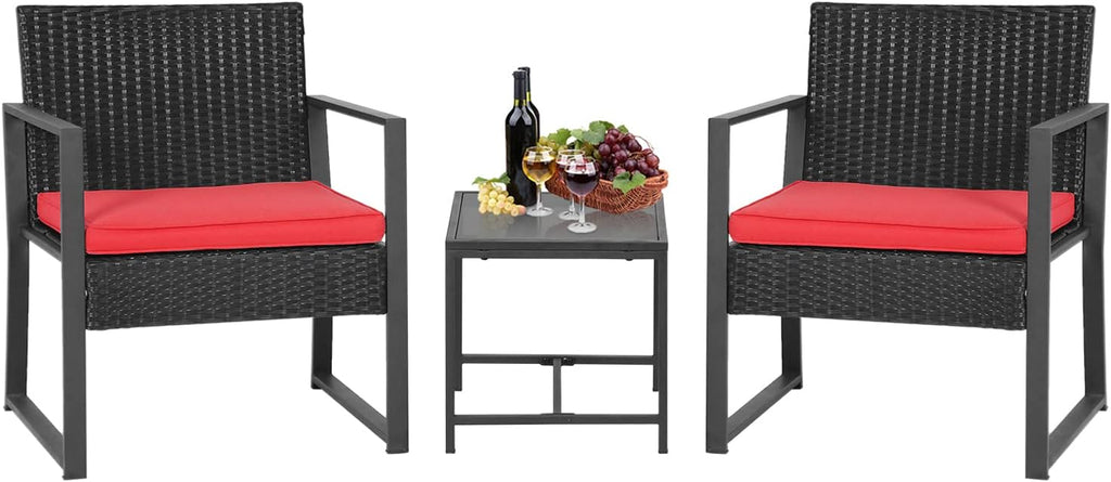 FDW | 4-Piece Patio Furniture Set | Black | Outdoor Wicker Furniture with Coffee Table | Modern Rattan Chairs Conversation Set | Outdoor Seating | Weather-Resistant | for Porch, Garden, Lawn woonhhop