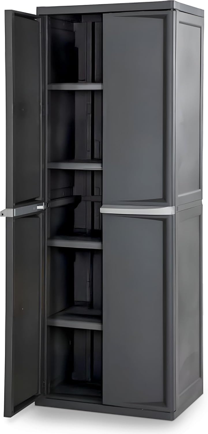 Sterilite 4 Shelf Cabinet, Lockable Utility Storage w/ Adjustable Shelves, Gray wourant