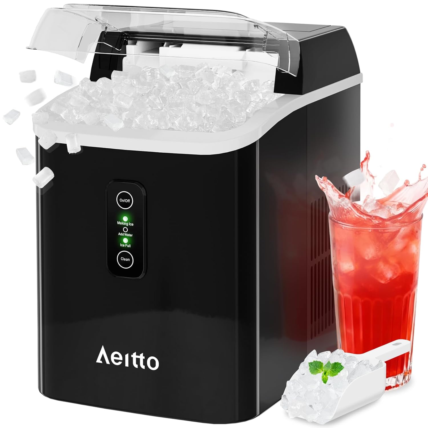 Aeitto Nugget Ice Maker Countertop, 42lbs/24H Ice Machine with 1.5L Water Tank, Rapid Ice Release in 6 Mins, Self-Cleaning Pebble Ice Maker with Basket and Scoop for Home Office RV and Party, Silver woonhhop