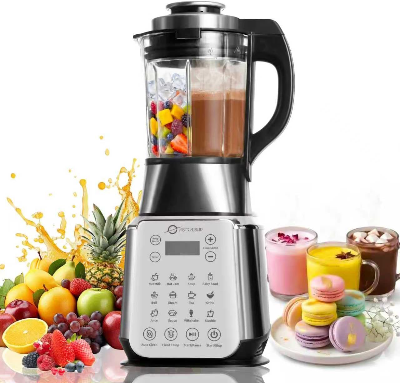 Glass Blenders for Kitchen ?Stainless Steel Professional Blender for Smoothies 1500W Motor, Food Processor Combo 9 Adjustable Speeds, 14 Preset Programs, BPA-Free Glass Jar blender, Nut Milk, Soups wourant