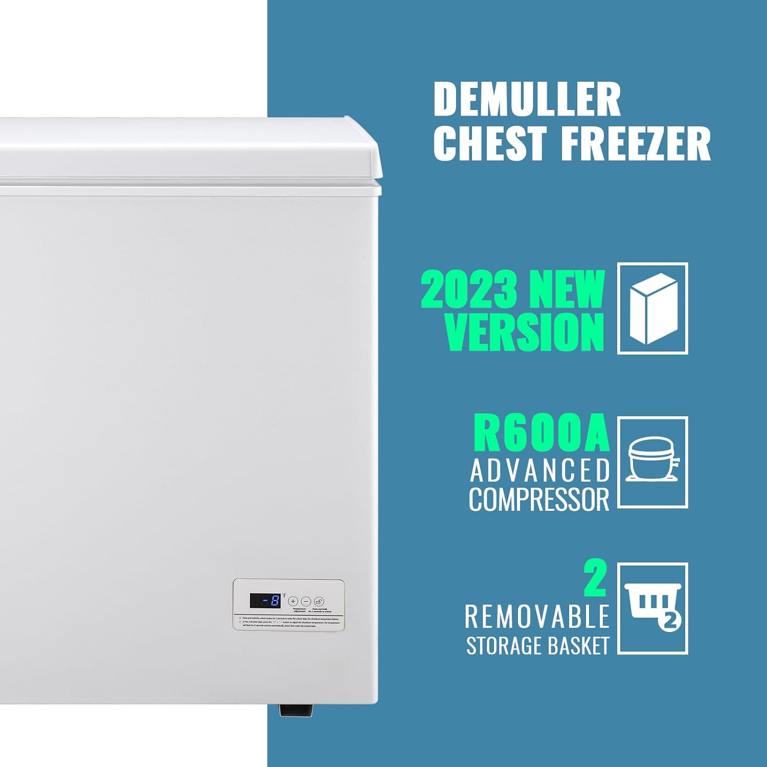 Chest Freezer 5.0Cubic Feet Deep Freezer Freestanding Freezers Removable Stainless Steel Basket wourant
