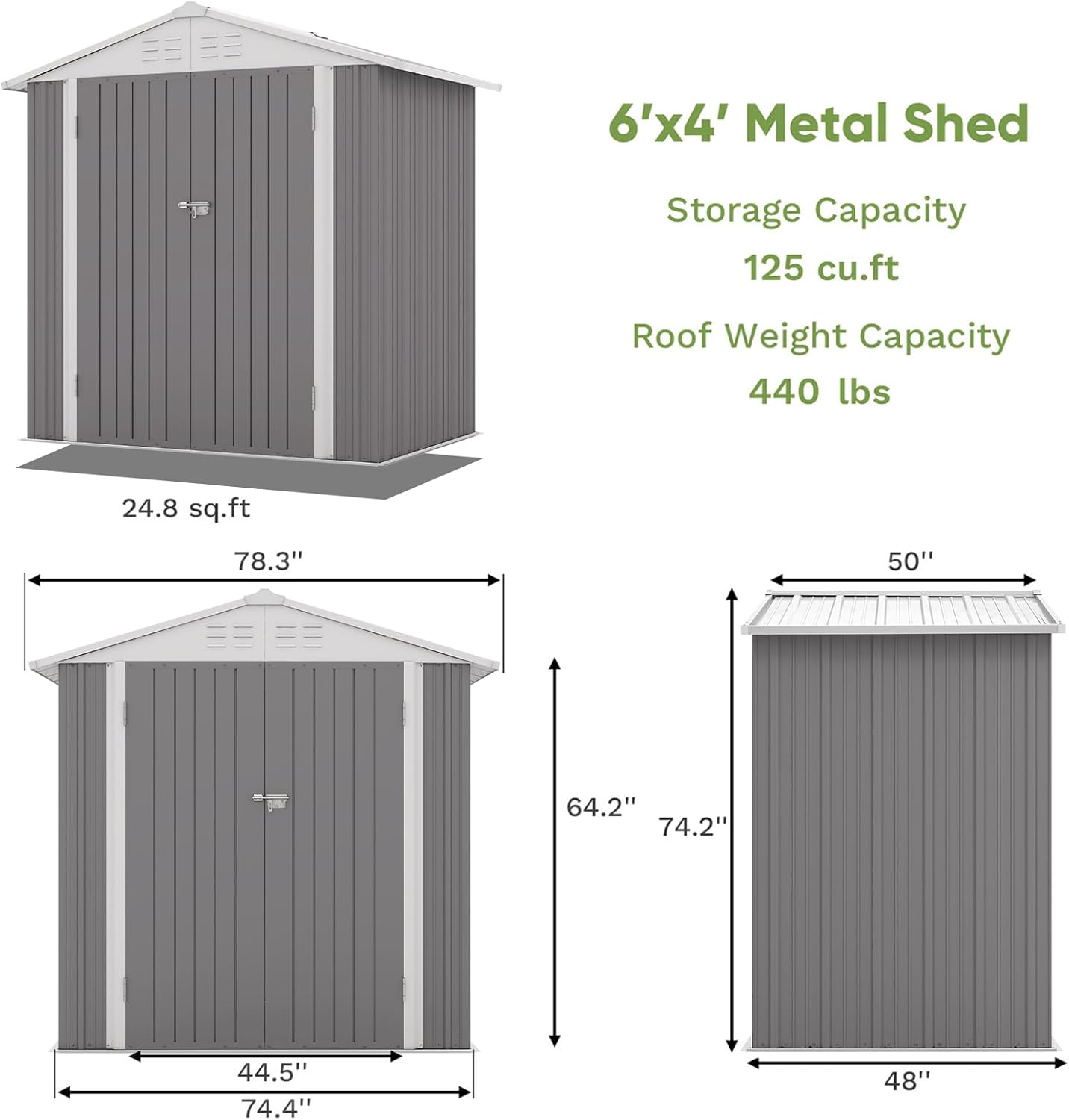 Patiowell 5x3 FT Outdoor Storage Shed Tool Shed with Sloping Roof and Lockable Door Metal Shed wourant