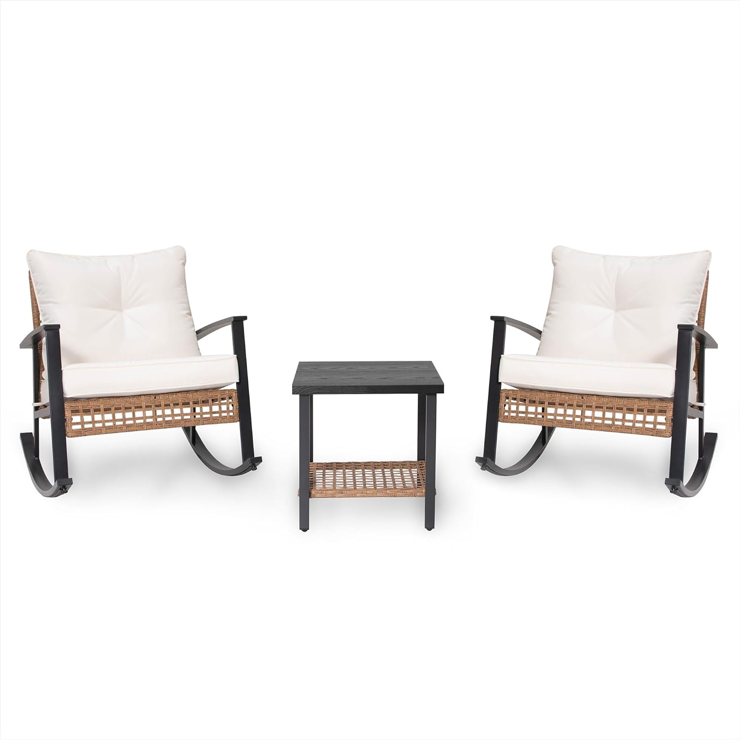 LAUSAINT HOME 3 Piece Rocking Bistro Set Outdoor Patio Furniture Oversize Rattan Conversation Set wourant