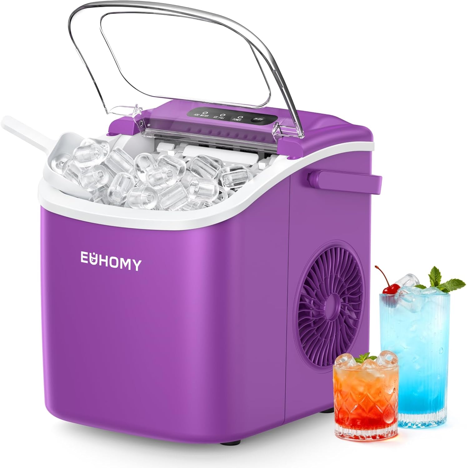 EUHOMY Countertop Ice Maker Machine with Handle, 26lbs in 24Hrs, 9 Ice Cubes Ready in 6 Mins, Auto-Cleaning Portable Ice Maker with Basket and Scoop, for Home/Kitchen/Camping/RV. (Black) woonhhop
