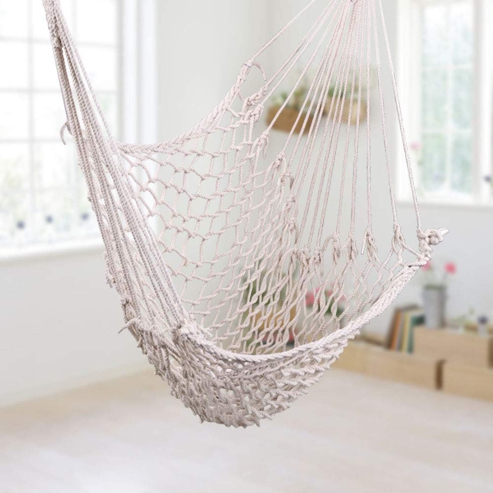 ONCLOUD Hammock Chair Hanging Rope Swing, Load Capacity Up to 550 LBS Macrame Hammock Swing Seat with Two Cushions, Hammock Seats with Portable Steel Spreader Bar for Indoor/Outdoor, Black wourant