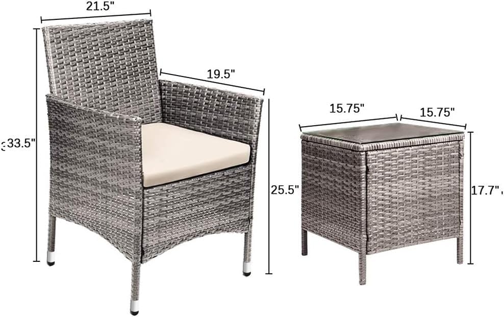 Devoko Patio Porch Furniture Sets 3 Pieces PE Rattan Wicker Chairs with Table Outdoor Garden Furniture Sets (Brown/Beige) wourant