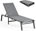 Aluminum Chaise Lounge Ourdoor - Foldable & Assemble Free Outdoor Lounge Chair with 5 Adjustable Backrest, Patio Lounge Chair for Outside Poolside Beach Pool, Black wourant