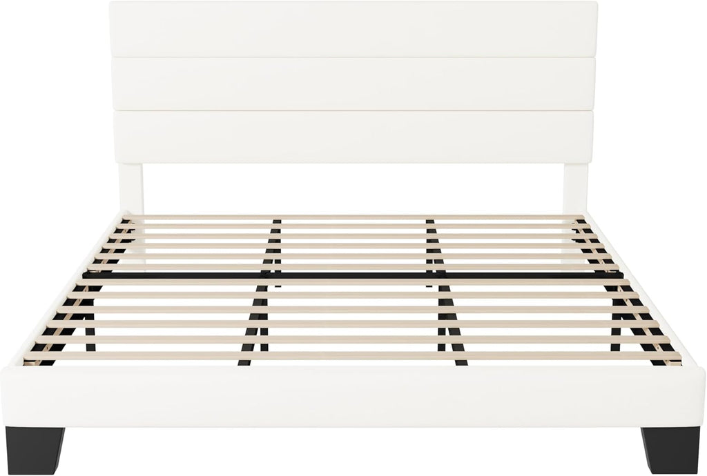 Allewie Queen Size Platform Bed Frame Fabric Upholstered Headboard Wooden Slats Support wourant