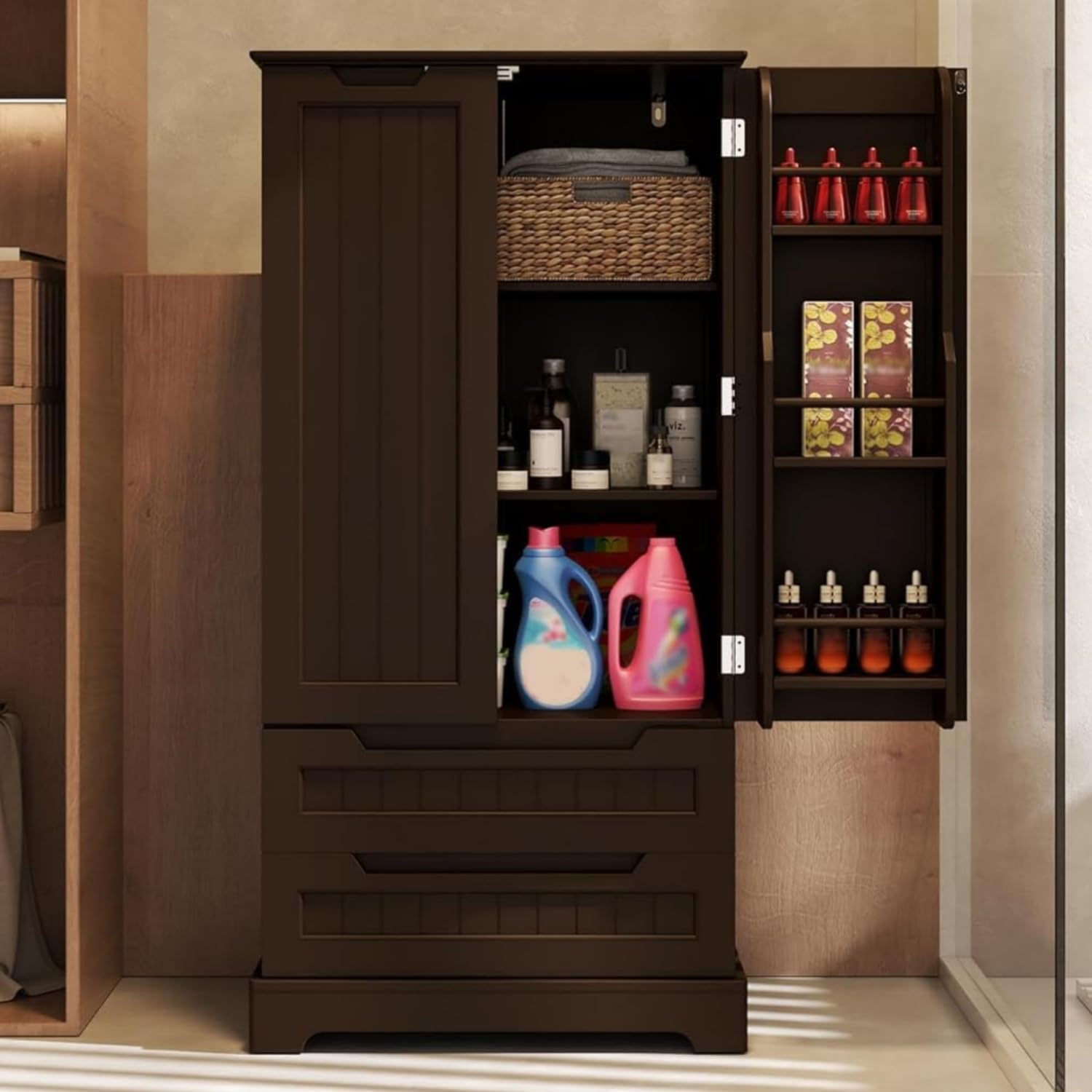 Gizoon Kitchen Pantry Cabinet with Drawers Freestanding Bathroom Storage Cabinet with Doors and Shelves, 47 Inch Small Pantry Cabinet wourant